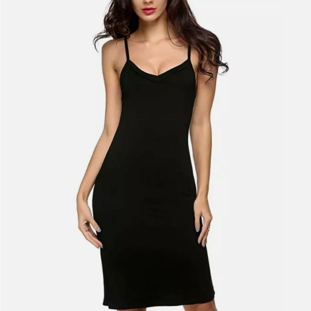 Womens Spaghetti Strap Full Cami Slip Camisole Under Dress Liner Mini Nightgown